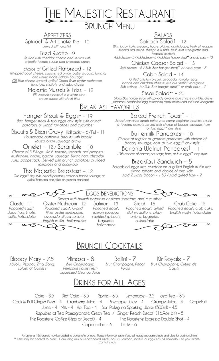 Brunch Menu | The Majestic Restaurant and Jazz Club